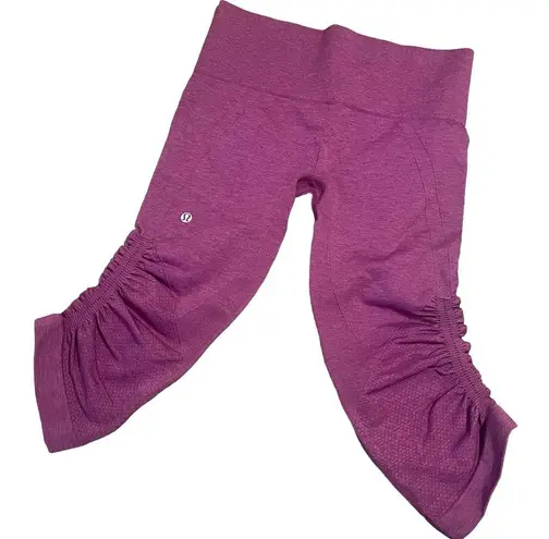 Lululemon  Womens Heathered Berry Yum Yum In The Flow Ruched Crop Leggings Size 6