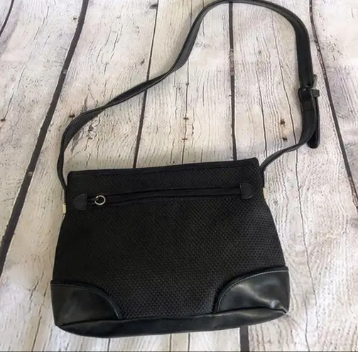 The Sak Black Leather Woven Shoulder Bag