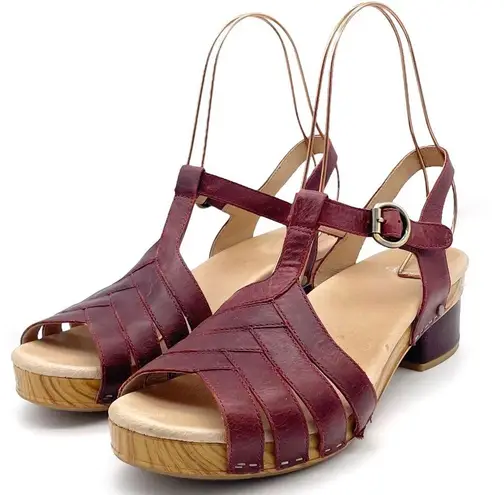 Dansko  Mara Mahogany Leather Open Toe T-Strap Clog Sandal Womens Size 42 | 11.5