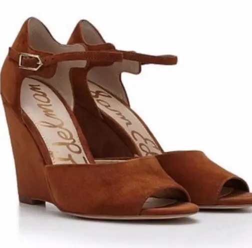 Sam Edelman  Raven Open Toe Suede Wedge Tan Brown Size 7.5