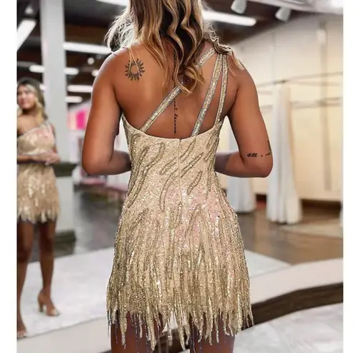 Gold Fringe Mini Dress Size 2