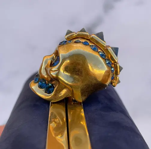 Alexander McQueen navy suede Nautical Crystal-embellished Skull Box Clutch