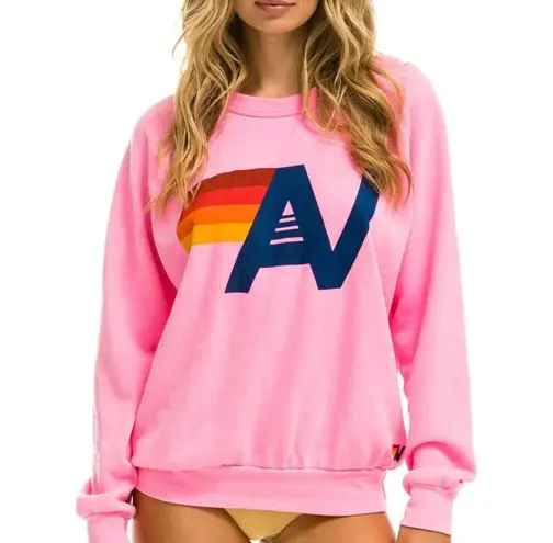 Aviator Nation Preppy  Neon Pink Logo Crewneck Sweatshirt Size large