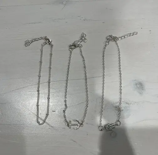 Silver Charm anklet lot Anchor Hamsa Hand Chain Link Women's Jewelry Silver