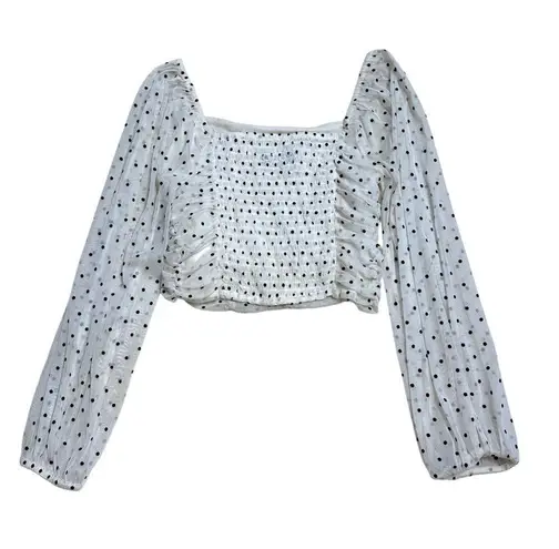 Bershka Cream Polka Dot Ruched Long Sleeve Blouse Women’s US XS