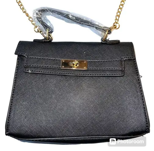 Boutique Womens Small Purse Handbag Black with Gold Chain Shoulder Strap
