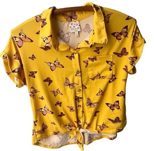 belle du jour Butterfly Tie Front Yellow Crop Top Women’s L