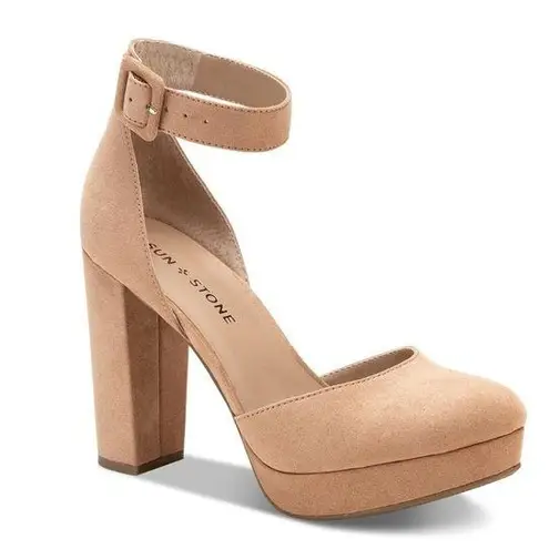 Sun+Stone Estrella Block Heel Platform Pumps, Size 9.5 NEW in Box $69.50 Tan