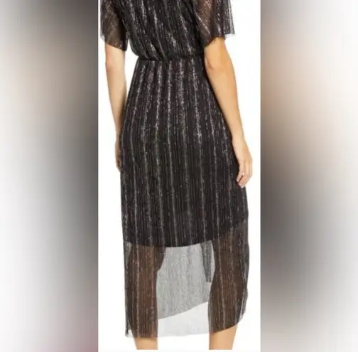 All in Favor L black gold sparkle faux wrap dress