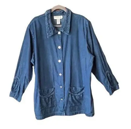 Vintage denim button up BROWNSTONE STUDIO NEW YORK errand jacket. Size 2X