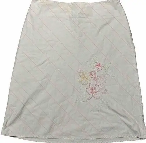 Janeville Ivory Skirt Pink Green Yellow Embroidered Stripe Stitching Flowers Sz2 Size 2