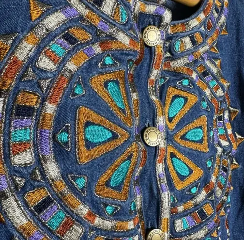 Bob Mackie Vintage Tribal Denim Shirt Size L EUC