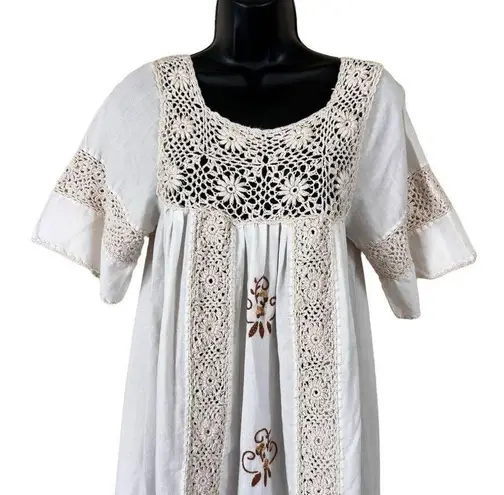 Handmade Vintage Mexican Oaxaca crochet embroidered dress