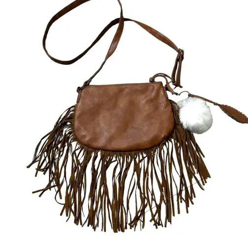 Boutique Boho Faux Leather Elephant Fringe Crossbody Bag Purse Brown Festival