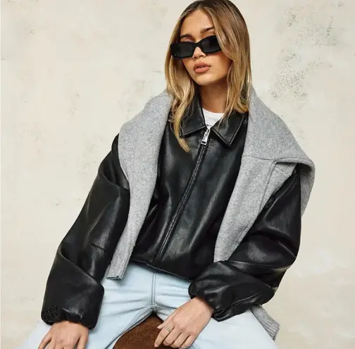 Cernucci Oversized Collared PU Bomber – Black XS NWT - Image 4