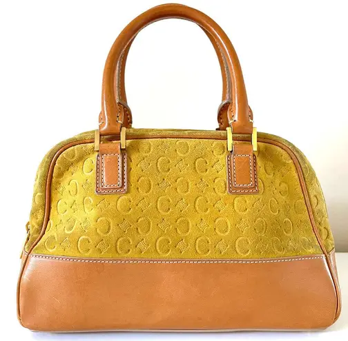 CELINE  Yellow Suede Macadam and Leather Monogram Hand Bag