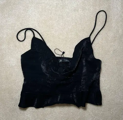 ZARA NWOT  Black Cropped Ruffle Cami Top I Size Small