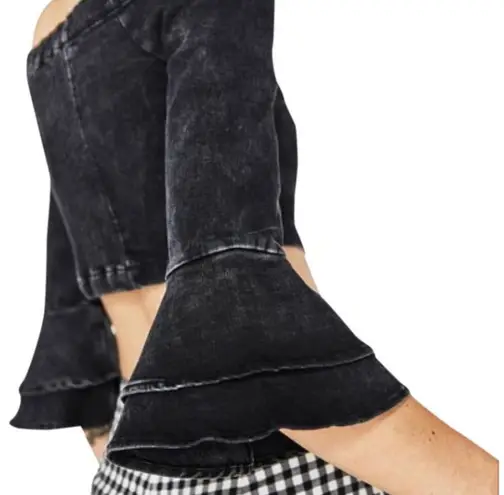 ZARA Black Denim Ruffle Off The Shoulder Crop Size M (New)