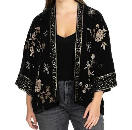 Johnny Was  Ally Velvet Kimono Jacket Embroider Sequins Size XL