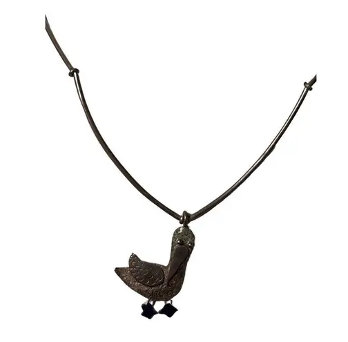 Vtg Artisan Native American Sterling Silver Stork Bird Pendent Necklace Signed