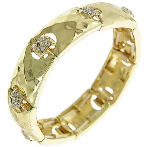 Clear Rhinestone Gold Tone Stretch Bracelet