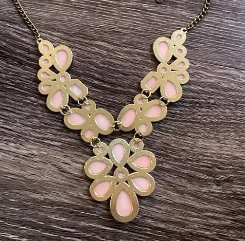 Vintage Pink Peachy cabochon Gold tone Statement chunky Necklace Western Piece