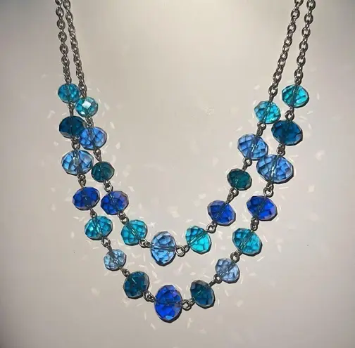 Cobalt & Sky Blue Crystals Double Strand Layer Beaded Women’s Necklace