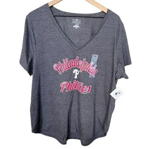 5th & Ocean NWT MLB Genuine Merchandise Philadelphia Phillies V-Neck T-Shirt Heather Blue