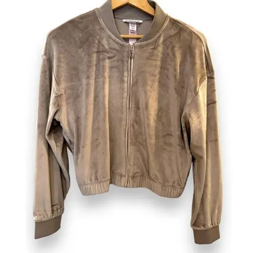 Victoria's Secret  Velour Bomber Cropped Jacket Elastic Waist Taupe Women's M NWT