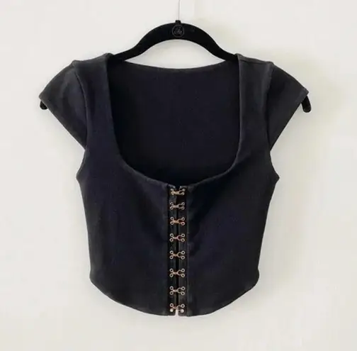Are You Am I Zinha Crop Corset Tee Top in Black