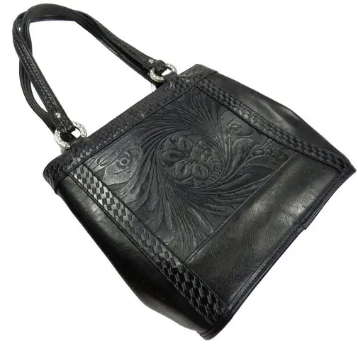 1990s Vintage Black Western Handbag Shoulderbag Silver Accents Retro