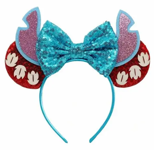 NEW Mouse Ear Headband Lilo & Stitch Disney Hawaiian Movie Theme Glitter Sequin Blue
