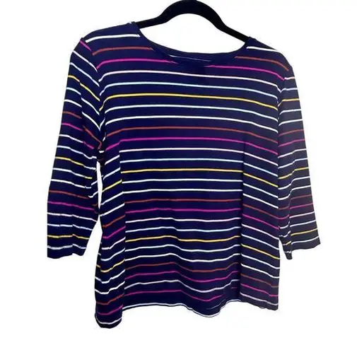 kim rogers  Striped Multicolor Rainbow Preppy Scoop Neck Blouse Size Medium