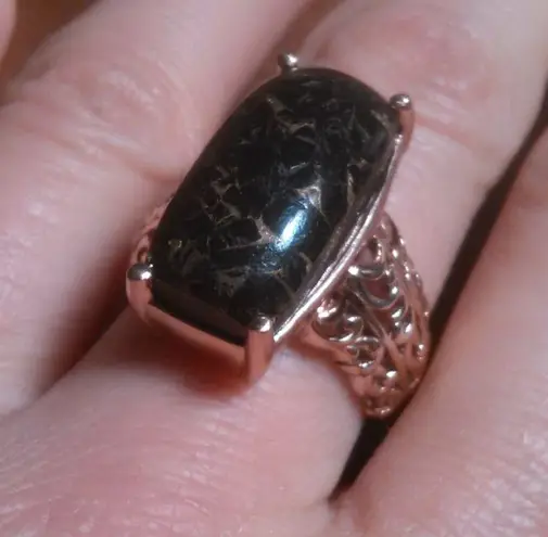 Matrix Silver Shungite 14K Rose Gold Over Copper Ring (Size 8)