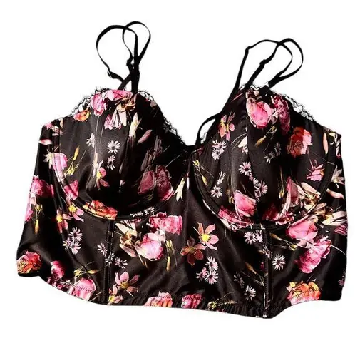 Victoria's Secret NWT Victoria’s Secret Bustier Size 36DD Floral Satin Black Pink FLORAL GORGEOUS