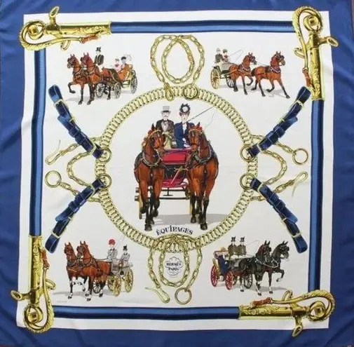 Hermès Vintage Hermes Silk Carre 90 Equipages Ledoux Carriages Scarf