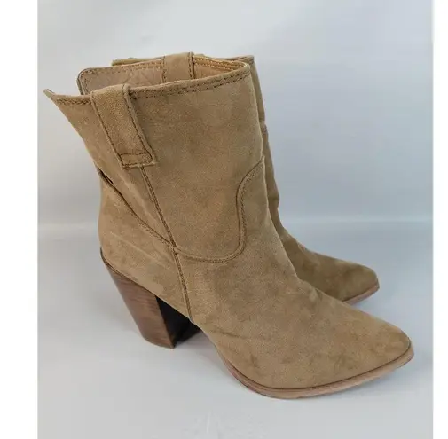Very G Womens Western Suede Ankle Boots Size 8.5 Tan Block Heel