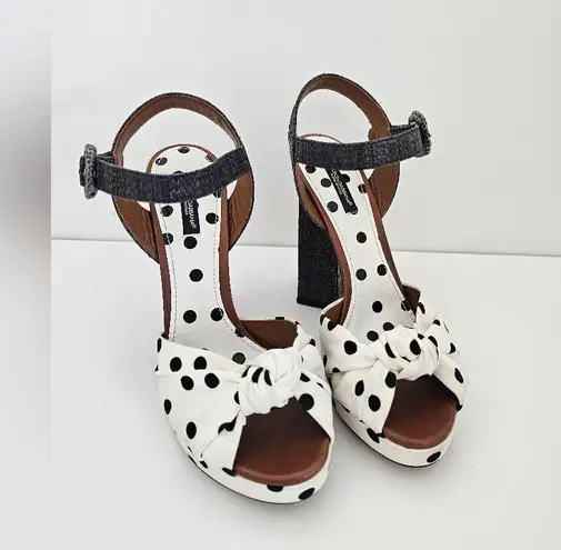 Dolce & Gabbana $965 Knotted Polka-dot Cady Sandals In White Size 38.5