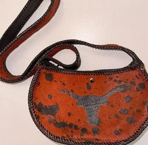 NEW Handmade Dyed Cowhide Leather Cossbody Purse Steer Cow Rust Western Orange