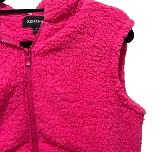 Zenana Outfitters Sherpa High-Low Hooded Vest with Pockets Hot Pink Women’s Size Small