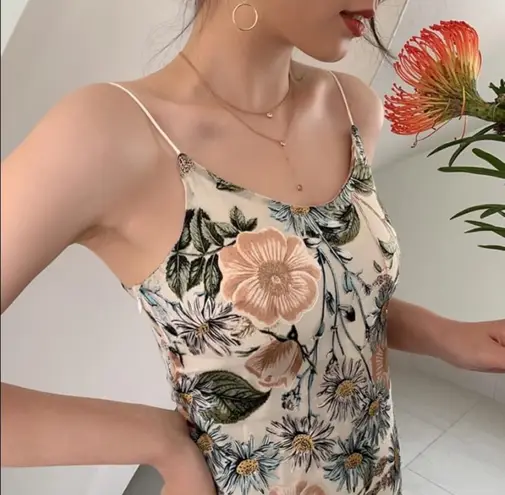 New Summer Floral Print Satin Barbie Sleeveless Midi Dress Size Medium Multi