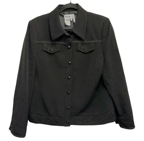 Lana Lee Black Button Down Black Embroidered Western Style Jacket Blazer Size 12