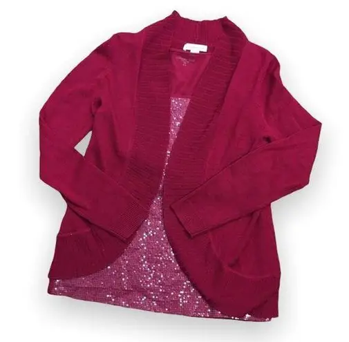 Coldwater Creek  Jewel Tone Red Sequined Tank Cardigan Set XS 4-6