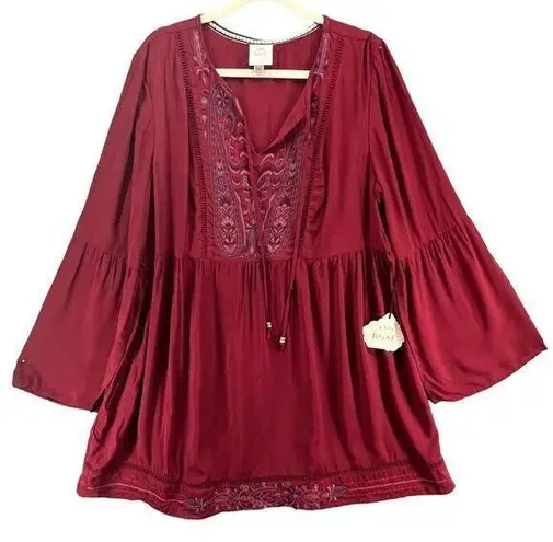 Knox Rose Dress Womens XXL Burgundy Red Embroidered Bell Sleeve Boho Flowy  NEW Size 2X - $32 New With Tags - From Kathy