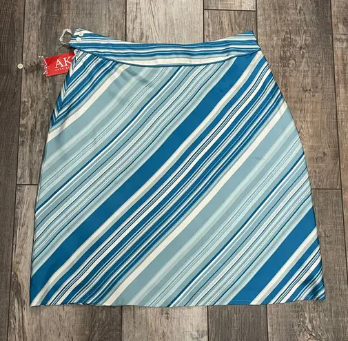 Anne Klein NWT  Blue and White Striped 100% Silk Flared Lined Career Skirt Size 8