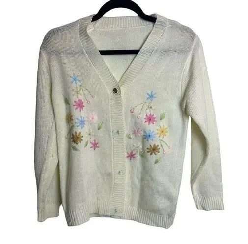 Handmade Unbranded Cottage Cream embroidery Cardigan Vintage Handmande