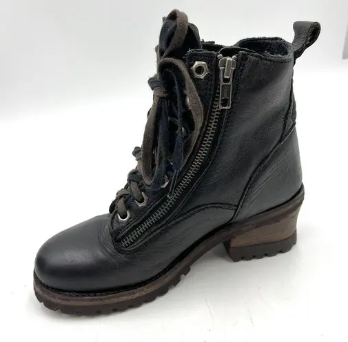 Ash Black Leather Lug Sole Boots Lace Up Moto Ankle Booties