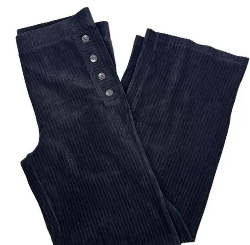 John Paul Richard Women's Black Velour Pants Large Wide Leg Side Button Detail