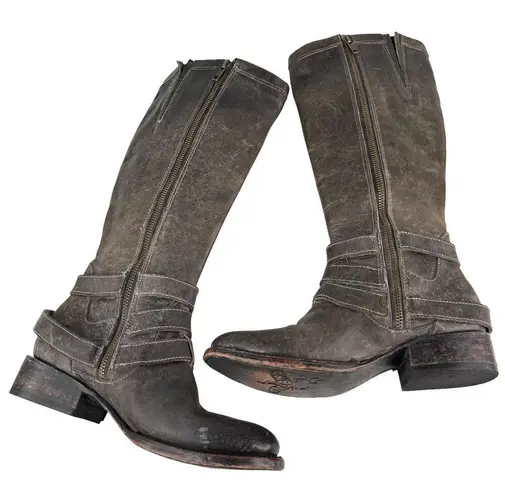 FREEBIRD by Steven Irish Tall Leather Riding Boots Triple Buckle Strap 6 Brown