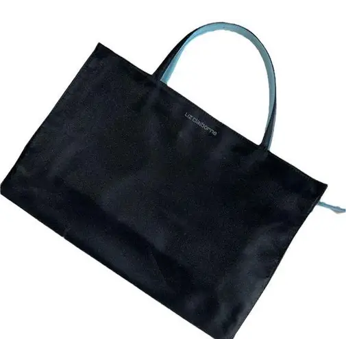 Liz Claiborne  Black & Teal Blue Tote Bag Canvas Material Water Resistant Zipper!